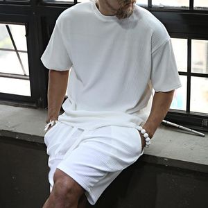 Men's Tracksuits 2023 Summer Mens Suits Vertical Stripe Loose Set Short Sleeve Shorts Resort Casual T-shirt Men