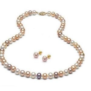 8-9mm bianco rosa viola multicolore collana di perle naturali dei mari del sud set di orecchini da 20 pollici oro 14k2821