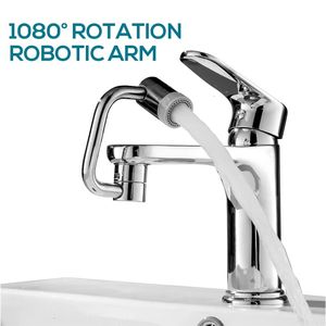 Bathroom Sink Faucets 1080 degree rotating faucet extender metal U shaped robotic arm universal dual model Splashproof filter home bathroom 230726