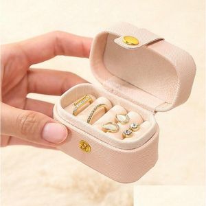 Jewelry Boxes Small Portable Storage Box Pu Leather Travel Organizer Ring Earrings Mini Display Case Holder Gift Package Drop Delivery Ot8Ys