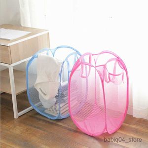 Storage Baskets Folding Laundry Basket Organizer Dirty Clothes Bathroom Cloth Mesh Storage Basket Children Toys Sundry Collection Organizer Bag R230726