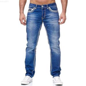 Männer Solide Taschen Stretch Gerade Hosen Jeans Smart Casual Denim Hosen Täglichen Streetwear Herren Kleidung 211009 L230726