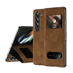 Flip Book Falls för Samsung Galaxy Fold 5 Fall Magnetic Window View Stand Wallet Leather Protection Cover
