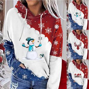 Women's Hoodies Christmas Printed Color Block Hooded Long Sleeve Pullover Casual Sweatshirt Top Zip Up Sweatshirts Hoodie