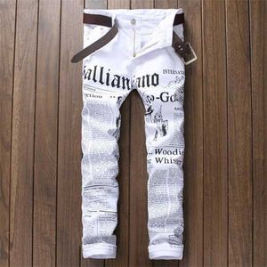 Męskie dżinsy Nowe luksusowe marka moda rozciąganie męskie białe litery drukowania mężczyzn swobodne szczupłe spodnie dżinsowe dżinsy pants x0621 L230726