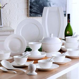 Dinnerware Sets High Quality Jingdezhen Ceramic Tableware Household Promotion Gift Dishes Set Pure White Underglaze Color