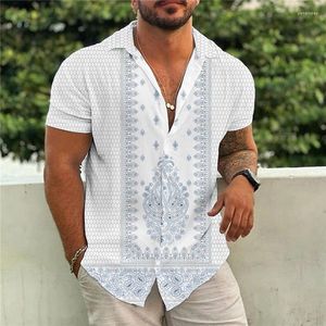 Men's Casual Shirts Hawaiian Shirt Simple Pattern Short Sleeve Clothes Loose Beach Vacation T-Shirt Fashion Lapel For Man Harajuku Tops