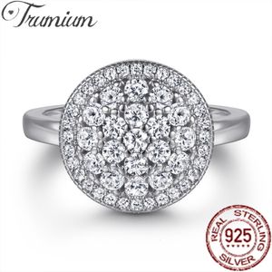 Bröllopsringar Trumium Solid 925 Sterling Silver Round Shape Rings for Women Zircon Cluster Classic Engagement Wedding Bands Jewelry Anillos 230725