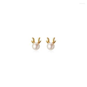 Orecchini a bottone 4mm 7MM piccoli REAL. 925 Sterling Silver Fine Jewelry Shell Pearl Antlers Corno di cervo Ear-Bone C-G9783