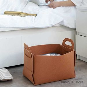 Storage Baskets Felt Storage Basket Living Room Tea Table Sundries Fold Storage Basket Cloth Storage Box Bedroom Socks Laundry Basket R230726