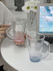 Vinglasögon Girly Heart Frosted Gradient Glass Cup High Value With Handle Water Girls Home Coffee Tea Juice Drink 230725