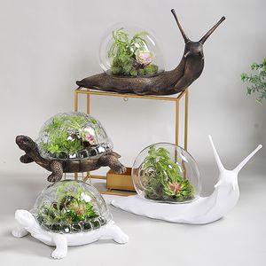 Objetos decorativos plantas de flores em concha de vidro de caracol esculturas decoração de casa caracol branco tartaruga artesanato objetos de escritório padrões de resina 230726