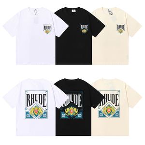 Men's Polos 2023ss Rhude Card Card High Quality Double Yarn Cotton Short Sleeve T-shirt for Men and