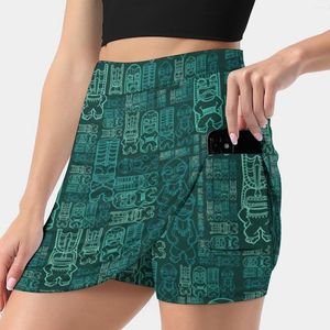 Skirts Tiki Stacks Teal Women's Skirt Y2K Summer Clothes 2023 Kpop Style Trouser With Pocket Hawaii