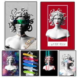 Quadro su tela Statua astratta Medusa Scultura Stampe d'arte Dea greca Poster Arte Immagine da parete per la casa Soggiorno Decor w06