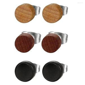 Stud Earrings WKOUD 2pcs Fashion Wooden Ear Studs Natural Brown Black 6 8 10 Mm Punk Barbell Fake Plugs Brincos For Men Women