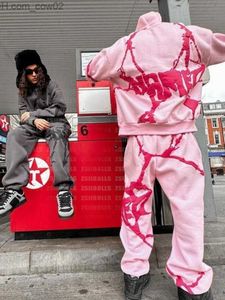 Erkek Hoodies Sweatshirts Gotik Harajuku Sweatshirt Kadın Kabarcık Baskı Uzun Sleeve Hoodie Yeni Sıradan Fermuarı Ceket Hoodie Y2K Seti 2000S Z230726