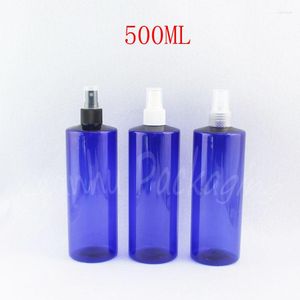 Aufbewahrungsflaschen, 500 ml, blaue Plastikflasche mit flacher Schulter, 500 cm³, für Make-up, Wasser/Toner, Verpackung, leerer Kosmetikbehälter (14 Stück/Menge)