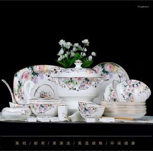Set di stoviglie Set di stoviglie in ceramica Jingdezhen all'ingrosso Set 60 fiori di testa di nebbia che guardano europei personalizzati