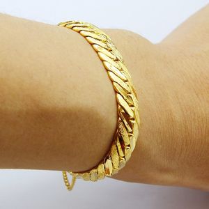 Bangle Wholesale 24k Gold Gp 12mm Width Men'S Bracelet / Bangle 19.5cm Fashion Pure Gold Color Men Jewelry Bracelet Lower Price 230726