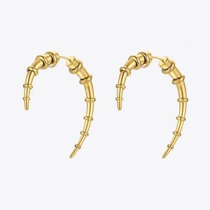 Stud ENFASHION Gothic Horn Earrings Women's Gold Earrings Stainless Steel Fashion Jewelry Hollow Pendant Printed Beads E211311 230725