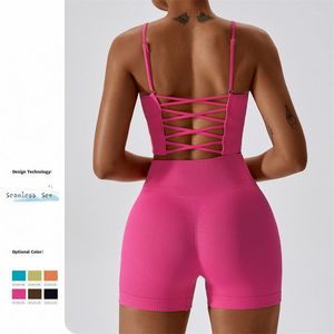 Aktive Sets Sexy Back Yoga Set Sommer Frauen Workout Nahtlose Sportswear Schnell Trocknend Atmungsaktive Fitness Kleidung Turnhalle Kurze Sport Anzug