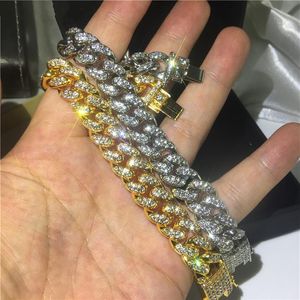 Męskie Hip Hop złota bransoletki Biżuteria Symulowana diamentowa kryształ kryształ mrożony łańcuch bransoletki Miami Cuban Link Bransoletka 218Q