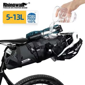 Alforjes para bicicletas Rhinowalk Bolsa de sela de bicicleta à prova d'água refletiva grande capacidade dobrável cauda traseira bolsa de ciclismo MTB baú alforje preto 230725