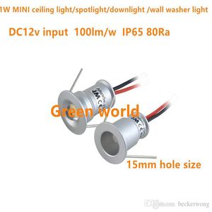 1W Round Mini LED Takljus CABNET Downlight Spotlight Wall Washer Light DC12V IP65 Ljusvinkel30D 120d 15mm Hålstorlek 9202Y