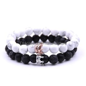 Beaded Crystal Crown Natural Stone Strands Armband Lave Rock White Howlite Diamond Armelets Fashion Jewelry for Women Män Will and S DHGW6