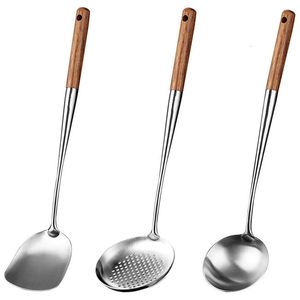 Cooking Utensils XDWok Spatula and Ladle Skimmer Tool Set 17Inches for Wok 304 Stainless Steel 230726