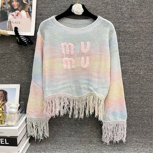 Women's sweater personality autumn tassels Stereogram pure tie dyed hole stripe Warm soft in winter home hollowed out delivery service 40-60KG