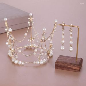 Orecchini collana set gioielli di perle - vendita di cristallo intero cerchio grande corona principessa compleanno copricapo sposa matrimonio