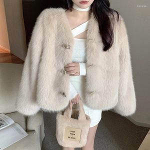 Pelliccia da donna 2023 Faux Coat per Fashion Lady Thick Warm Autunno Inverno Maniche lunghe Taglio dritto Bottoni per cintura di design coreano