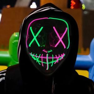 LED Glow Black V-shaped Mask Cold Light Halloween Mask Ghost Step Dance Glow Fun Election Year Festival Role Playing Clothing Supplies Party Mask