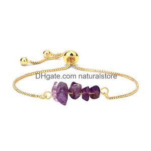 Braccialetti con ciondoli Bracciale con pietre di ghiaia Ghiaia Regolabile Catena in oro naturale Reiki Gioielli di moda semipreziosi Regalo per donne Drop Delivery Dhydg