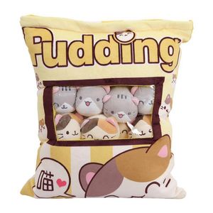 Travesseiros de pelúcia almofadas pudim lanche lanche gato travesseiro com brinquedos de bicho de pelúcia removíveis criativo 8 pçs lanche saco zíper decoração almofada para meninas 230725