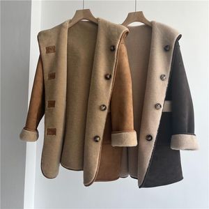 Pantaloni Moda Shearling di Pecora Giacca di Pelliccia Delle Donne Caldo di Media Lunghezza Casual Cappotto di Lana 2022 Cappotto di Inverno Delle Donne Coreano Con Cappuccio Corto Cappotto di Pelliccia Z