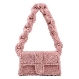 Outono e inverno cor sólida bolsa quadrada pequena portátil de um ombro Bolsa de lã de designer imitando lã de cordeiro