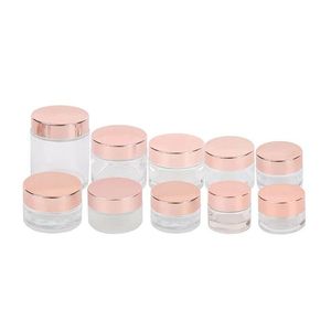 Packing Bottles Frosted Glass Jars Cream Cosmetic Containers With Rose Gold Cap 5G 10G 15G 20G 30G 50G 100G Lotion Lip Balm Bottle Dro Otw9N