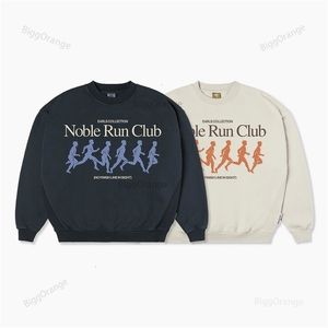 Kadın Hoodies Sweatshirts Run Club Bahis Baskısı Sweatshirt Kadın ve Erkekler Büyük boy uzun kollu rahat gevşek koyu mavi kazak 230725