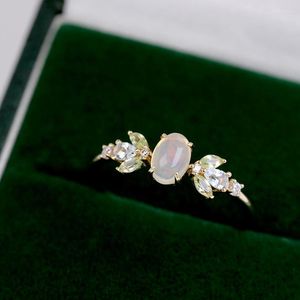 Cluster Rings LAMOON Elegant For Women Natural Opal Topaz Peridot Gemstone Ring 925 Sterling Silver Gold Plated Leaf Shape Bijoux RI137