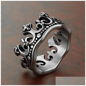 Anelli a fascia Retro Black Ancient Sier Crown Ring Finger per donna Uomo Gioielli moda Will And Sandy Drop Delivery Dhkcx