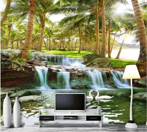 Sfondi personalizzati Po 3d Wallpaper Coconut Tree Forest Water Waterfall Scenery Home Decor Murales per soggiorno