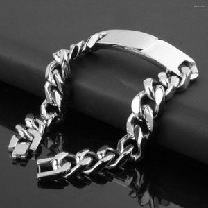 Link Armbanden Sieraden Mannen ID Armband Cubaanse Schakelkettingen Gepolijst Zilver Kleur Roestvrij Staal Voor Bangle Mannelijke Accessoire Groothandel