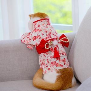 Cat Costumes Pet Japanese Kimono Spring Summer Thin Clothes Cherry Blossom Bathrobe Flower Dress Anti-hair Kitty Puppy Cute Skirt