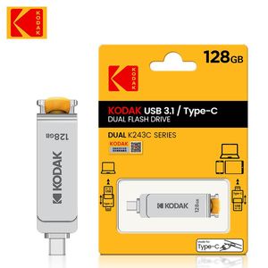 Zaagbladen Kodak K243C USB Flash Drive OTG 256 GB 32 GB 64 GB 128 GB USB 3.1 Typ C Pen Drive High Speed ​​Pendrives With Lanyard för telefon