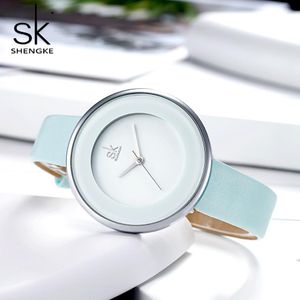 Kurtki Shengke kobiety zegarki mody skórzane minimalistyczne zegarek Kobiety zegarek SK Watch Ultra cienkie zegarki damskie