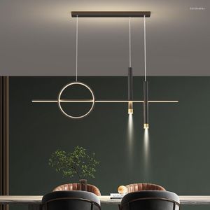 Lampy wiszące proste linia LED żyrandole restauracyjne Nordic Long Bar Lating Jading Light