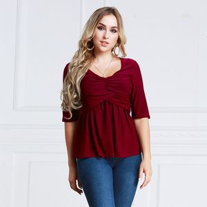 Blusas Femininas Camisas TUHAO Outono Blusa Feminina Plissada Sexy Casual Plus Size 5XL 6XL Meia Manga Femme Tops CM387 230726